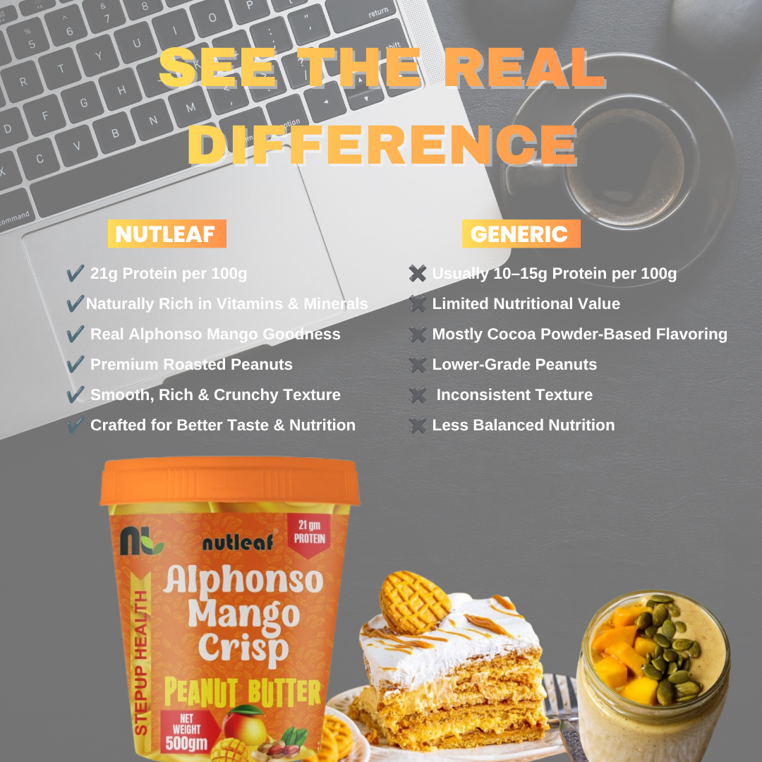 Nutleaf Alphonso Mango Crunchy Peanut Butter | High Protein Peanut Butter Spread | 500g