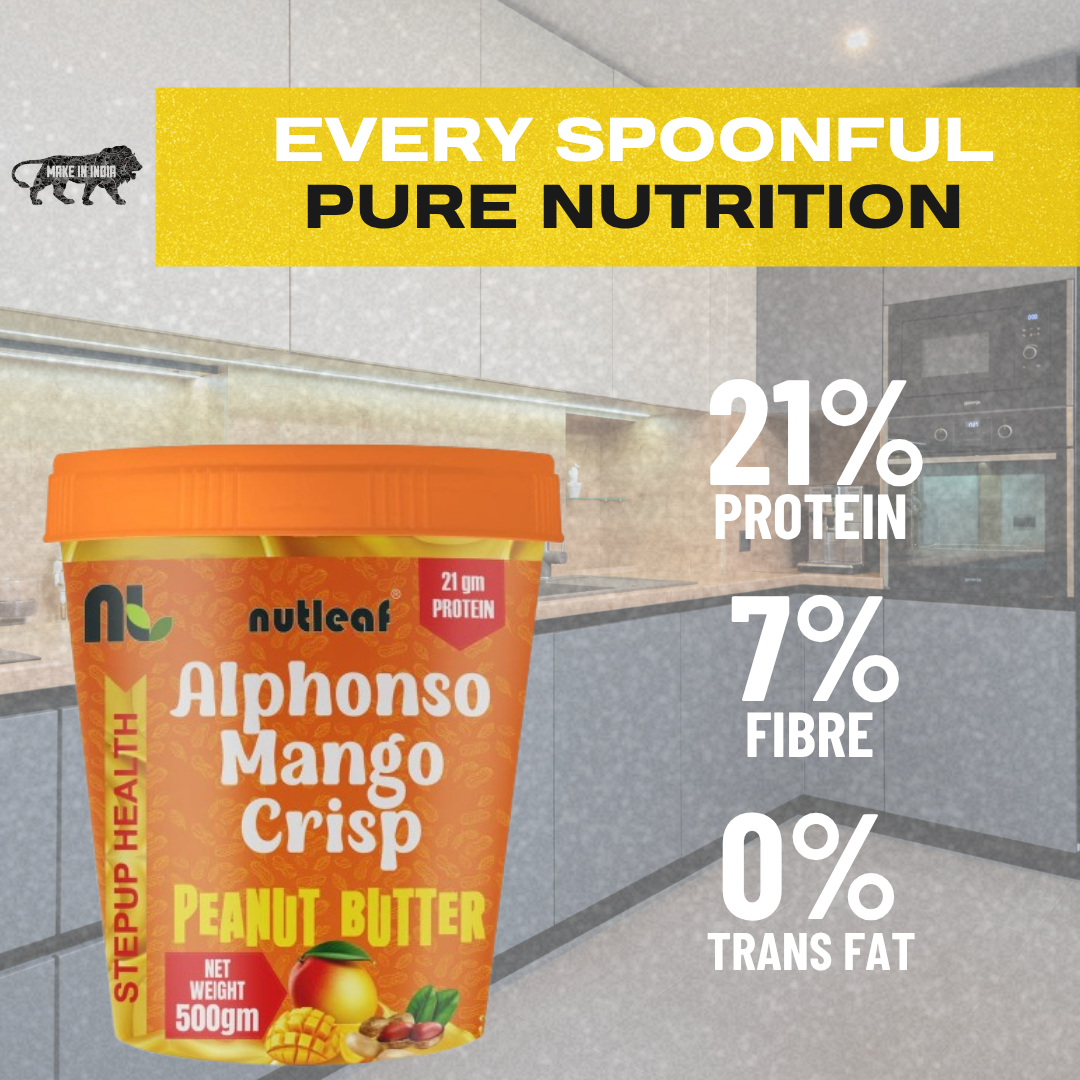 Nutleaf Alphonso Mango Crunchy Peanut Butter 500g High Protein Peanut Butter Spread