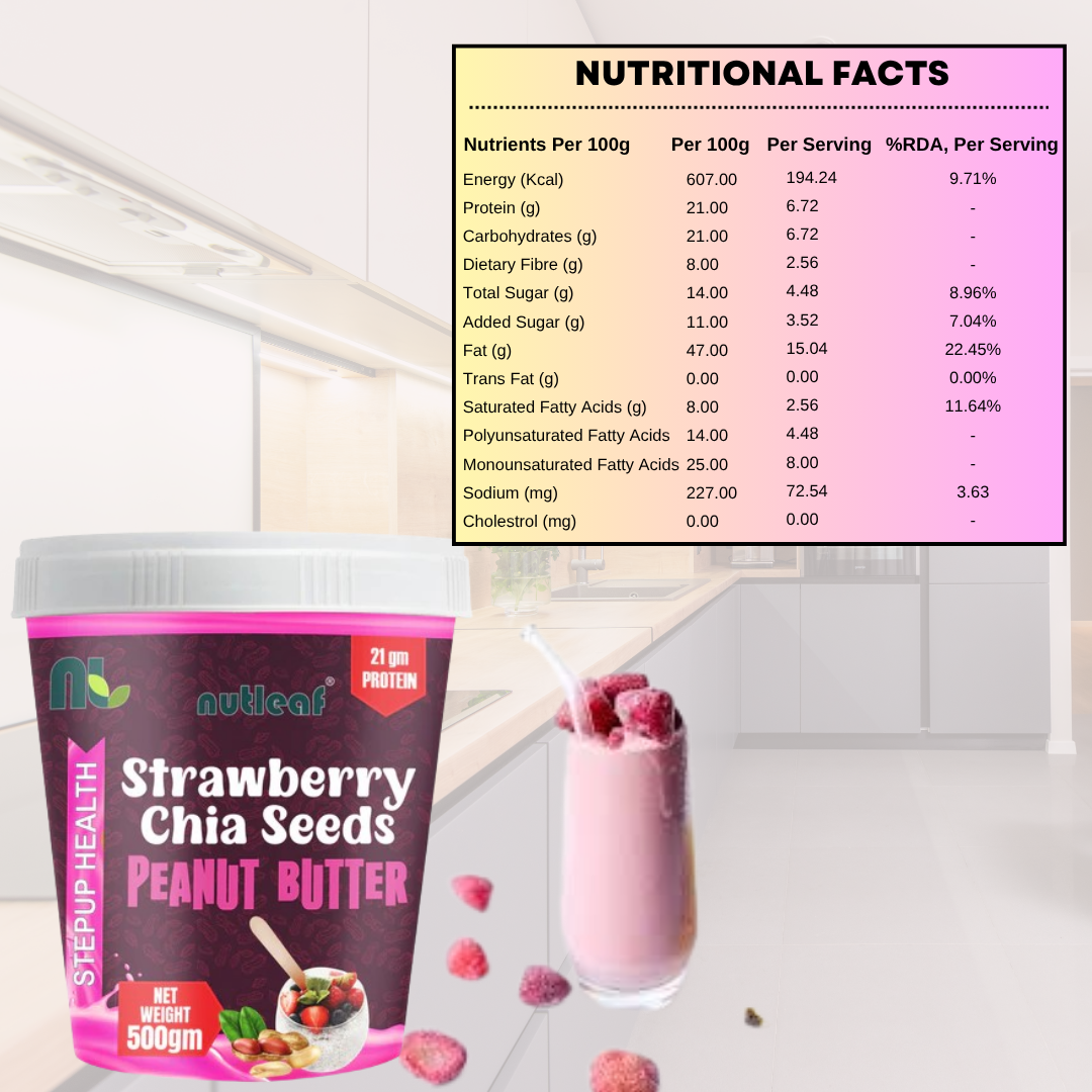 Nutleaf Strawberry Chia Seeds Peanut Butter | Protein-Rich Peanut Butter