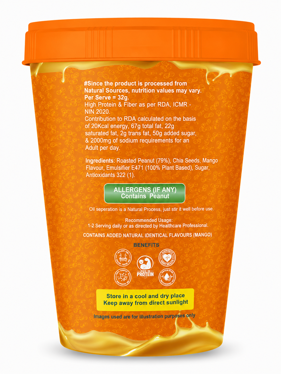 Nutleaf Mango Chia Seeds Crispy Peanut Butter | High Protein Peanut Butter | 1Kg