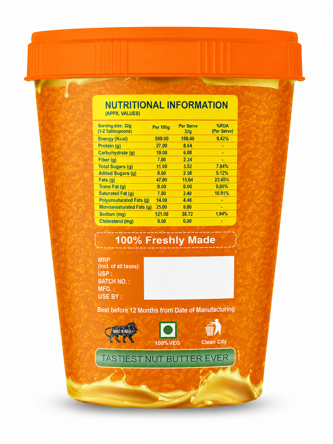 Nutleaf Mango Chia Seeds Crispy Peanut Butter | High Protein Peanut Butter | 1Kg